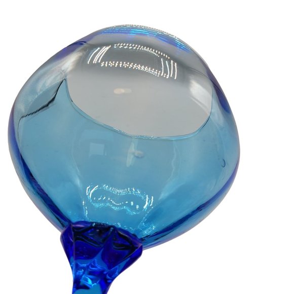 Empoli Optic Blue Glass Goblet Twisted Stem Oversized Tall Italian MCM 1960s - Picture 6 of 6